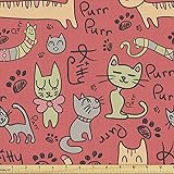 Ambesonne Cat Fabric by The Yard, Pattern with Hand