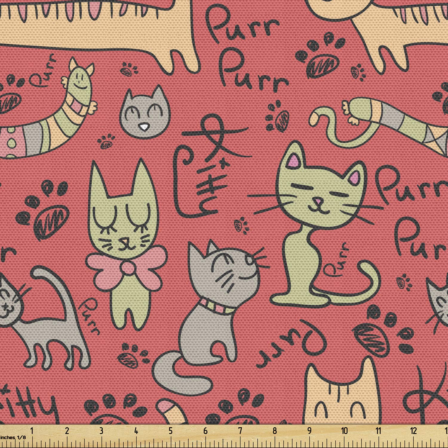 Ambesonne Cat Fabric by The Yard, Pattern with Hand