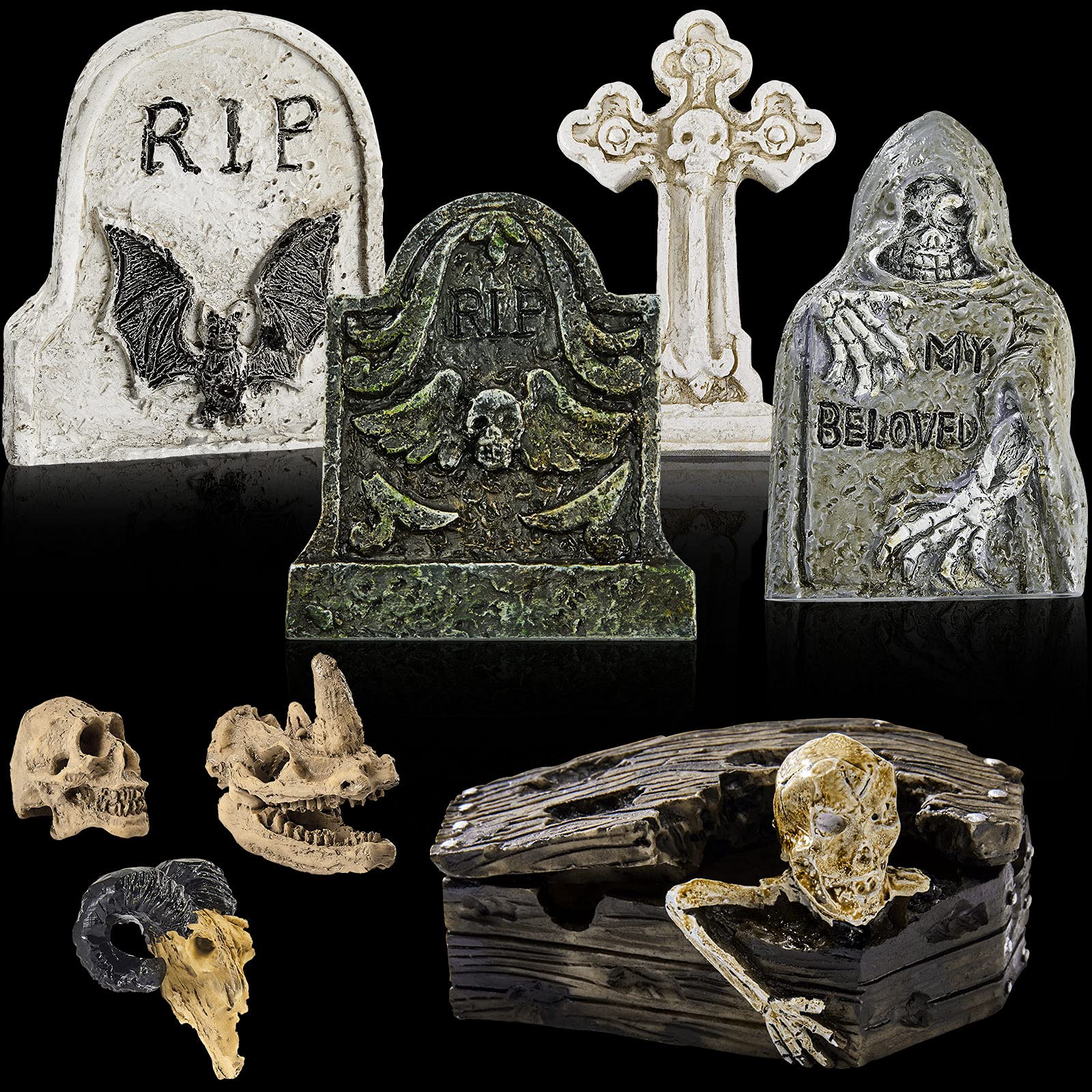 Photo 1 of Yookeer Halloween Fish Tank Decor Halloween Aquarium Decor Terrarium Aquarium Skull Miniatures Resin for Village Collections Set Fish Tank Reptile House Cave