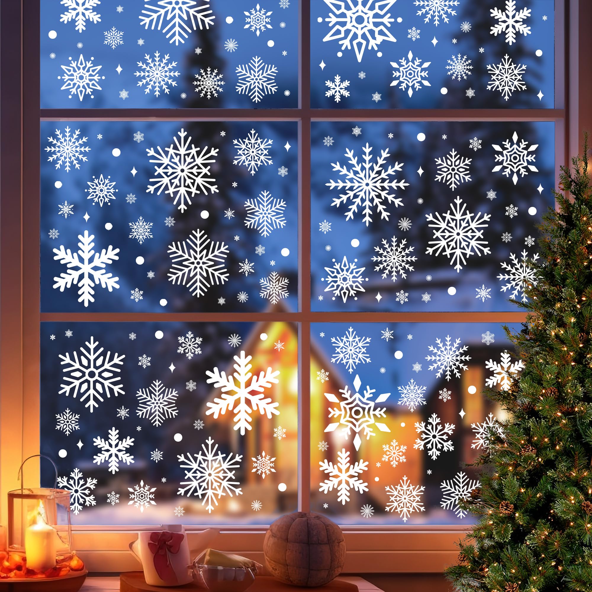 Photo 1 of 1000Pcs Snowflake Christmas Window Clings - Snowflake Christmas Window Decorations Stickers for Glass Windows Christmas Decorations Indoor Wtiner Holiday Office Bedroom Decor (10 Sheets)