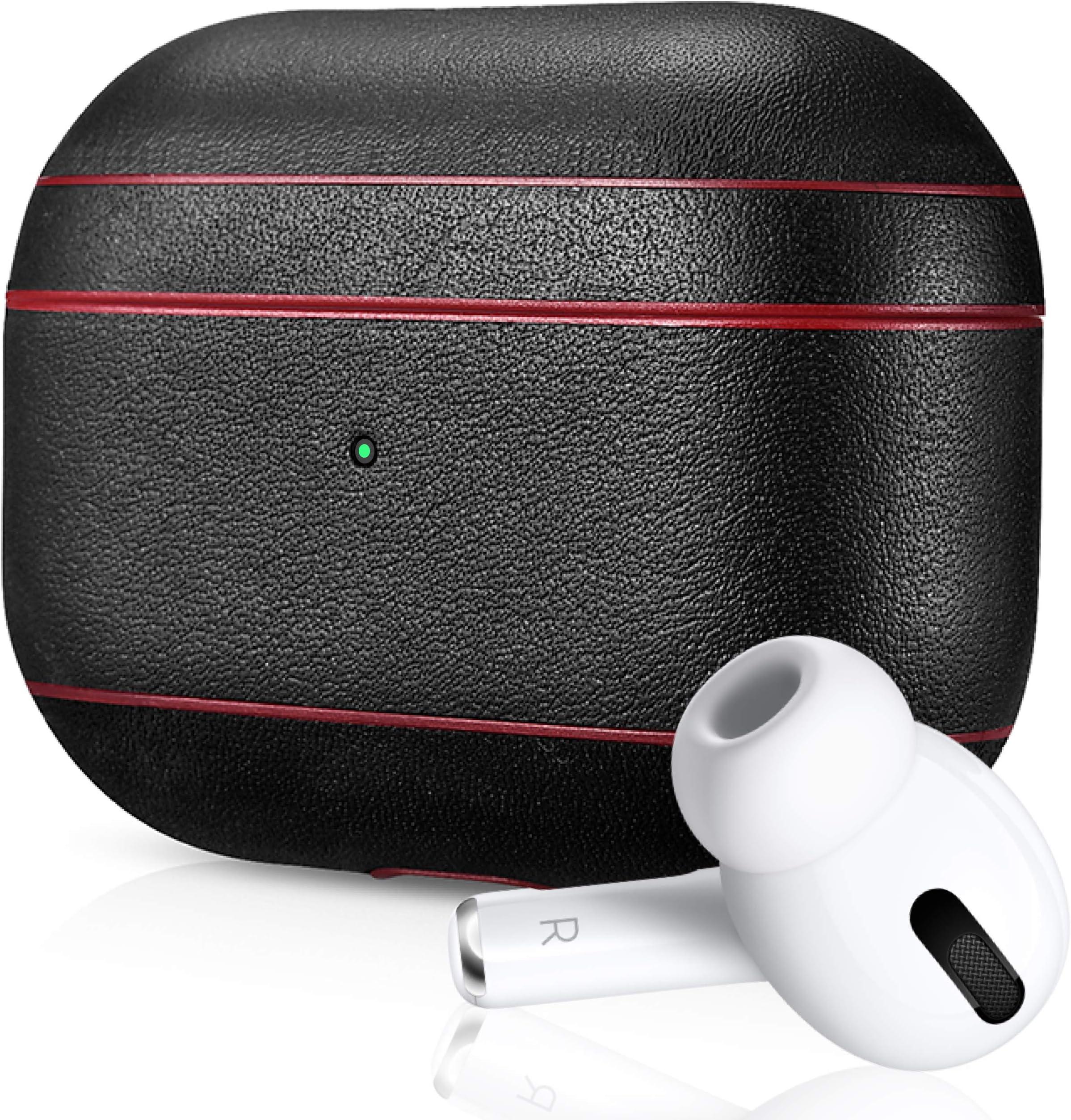 Air Vinyl Design, Leather Case for Apple AirPods Pro | Protective Case Cover | Wireless Charging Capability | Shockproof and Scratchproof Design (Black | Red Trim)