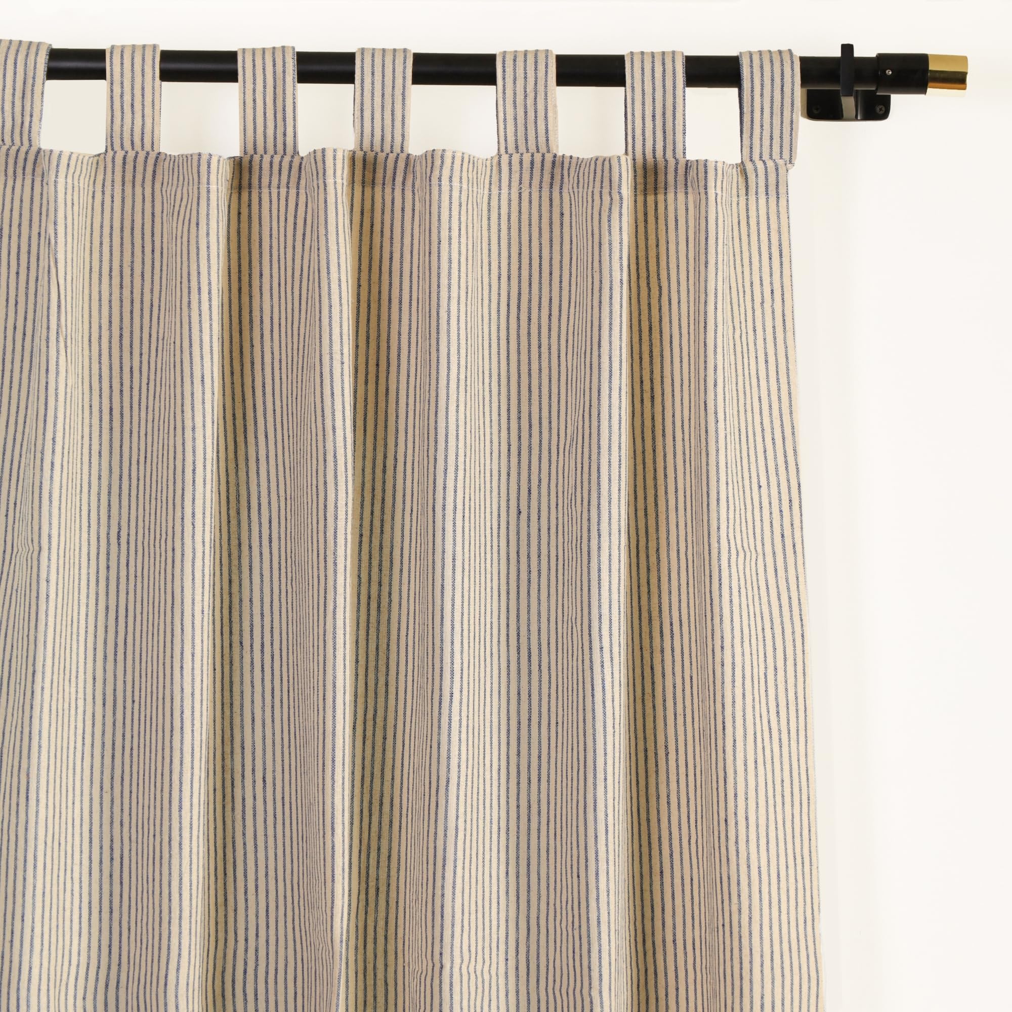 Photo 1 of ***DIFFERENT PATTERN*** THE ART BOX Natural Linen Gauze Tab Top Semi Sheer Blackout Striped Curtains for Bedroom Light Filtering Linen Substitute Window Home Décor Curtain, Blue on Beige, 2 Panel Set (84 x 42 inches Each)