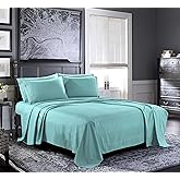 Pure Bedding Bed Sheets - King Sheet Set [4-Piece, Aqua] - Hotel Luxury 1800 Brushed Microfiber - Soft and Breathable - Deep Pocket Fitted Sheet, Flat Sheet, Pillow Cases