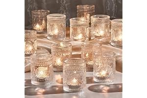 Hlukana 30 Pack Clear Glass Votive Candle Holders, Vintage Candle Holder Bulk, Tealight Candle Holders for Table Centerpieces, Home, Bridal Shower, Birthday, Christmas, Thanksgiving Party Table Decor