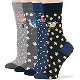 7BigStars Women Crew Socks - Fun Cotton Socks for Women, Colorful and Cute Designs, 4 Pairs Breathable Casual Dress Socks