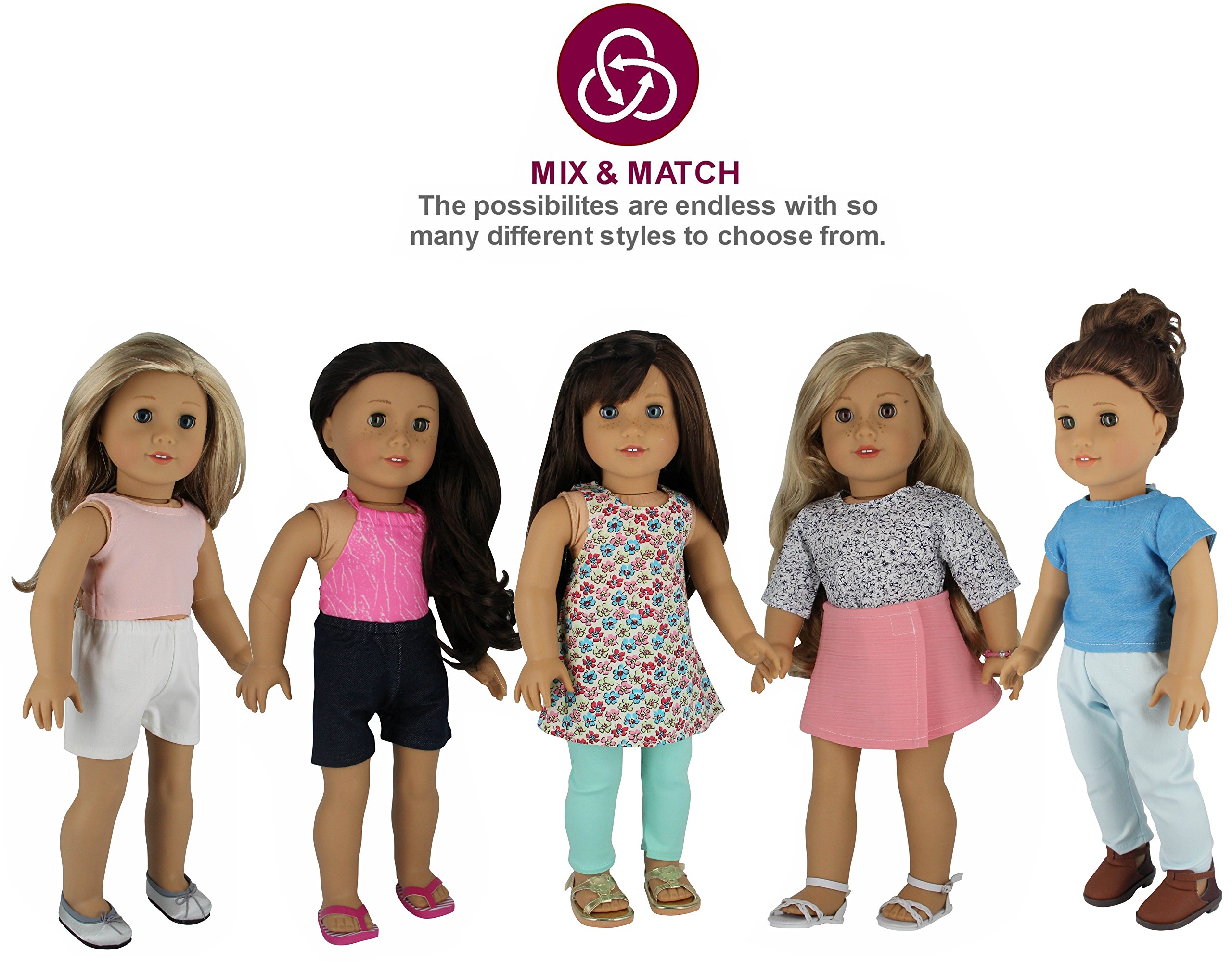 PZAS Toys 18 Inch Doll Clothes Wardrobe Makeover, 10 Outfits, Fits 18