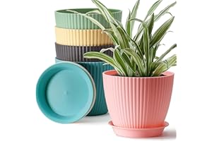 Giraffe Creation 7 inch Large Plant Pots, 5 Pack Flower Pots Outdoor Indoor, Planters with Drainage Hole and Tray Saucer