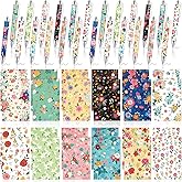 MALOKI 48 Pcs Floral Flower Pens with Notepads Set Pretty Fancy Ballpoint Pens Lined Notebook Small Notepad Memo Pads Set Gifts for Womens Mother's Day School Office Supplies (Flower, 48)