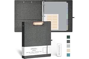 EYROZILL 3 Ring Binder, 1 Inch Linen Binder Organizer for Letter Size (8.5" x 11") with 5 Tab Dividers, File Folder Labels and Low Profile Clipboards, School and Office Supplies- Darkgrey