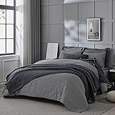 Wonderful 100% Cotton Jersey Knit Quilt - Rice Stitch Grey Stripe King Quilt with Two Pillow Shams - Soft & Breathable, All-Season Use, Hypoallergenic, Prewashed, Bedspread & Coverlet, 104"x94"