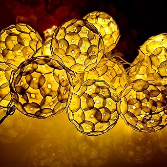 Glimmer Lightings Sola Ball String Light Made in India for Home Decor Festival Party Diwali Christmas Decoration- Warm White