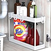 Simple Houseware 2-Tier Under Sink Organizer Storage Tray with Hooks, White