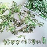 Assorted Green Leaf Beads for Jewelry Making – 120PCS Acrylic Craft Charms Bulk Set, Translucent Plant-Inspired Pieces, Cute Fairy Aesthetic Accents, Unique Shaped Embellishments (Mixed)
