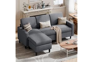 SUNLEI L-Shaped Couch Sofa for Living Room Convertible Sectional Sofa with Reversible Chaise Modern Linen Fabric,Sectional Sofa Couch for Small Space(Dark Grey)