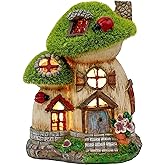 TERESA'S COLLECTIONS Mushroom Garden Statues with Outdoor Solar Light, Green Flocked Christmas Decorations for Home, Resin Fairy House Accessories Outdoor Decor Yard Thanksgiving Gifts for Mom, 7.7“