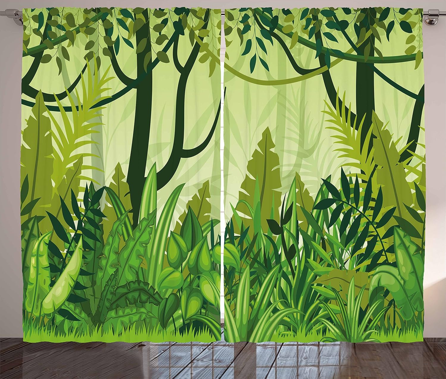Amazon Com Ambesonne Plant Curtains Cartoon Style Jungle