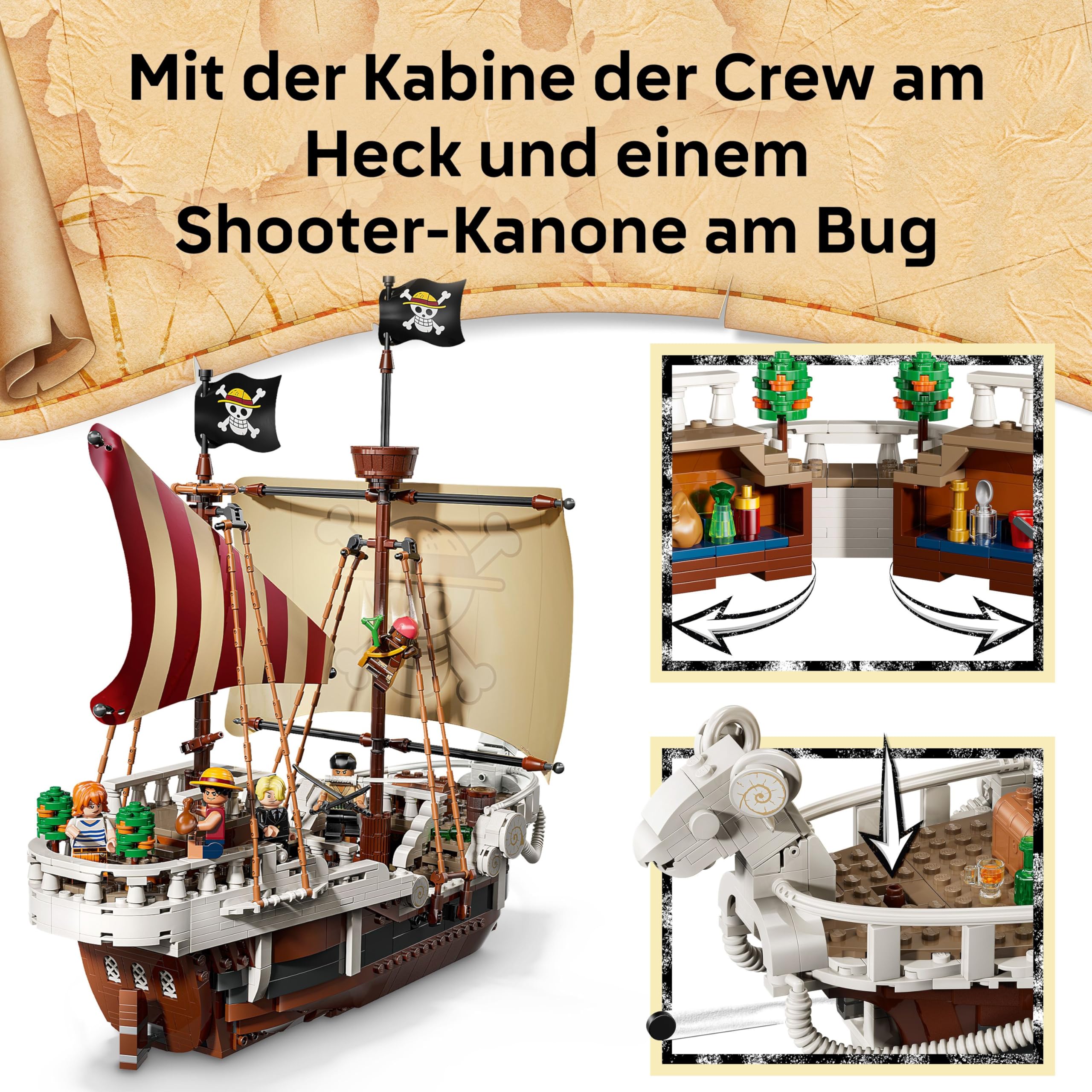LEGO ONE Piece - Das Piratenschiff Flying Lamb (Going Merry) - Spielset mit 5 Minifiguren - inkl. Ruffy, Zoro & Nami - Spielzeug zum Bauen - Geschenk für Jungen, Mädchen & Fans ab 10 Jahren - 75639 4