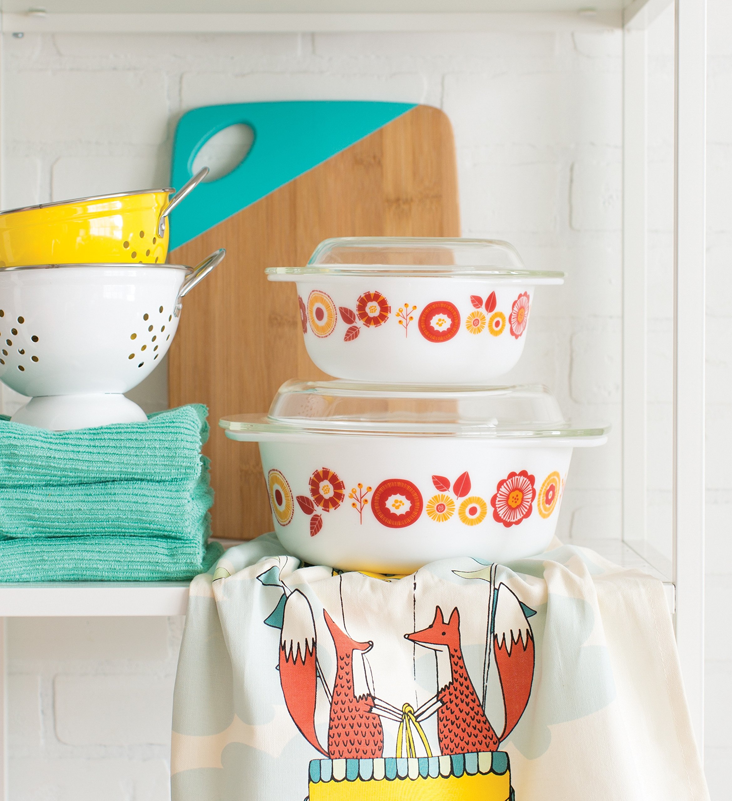 Now Designs Mod Glass Retro Glass Bakeware (Set of 2), Blomma Floral