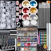 Teenitor Acrylic Nail Kit with Nail Charms Nail Tips Chrome Nail Powder | Square Fake Nails with 3D Gel Nail Art Brushes Nail Stand Nail Stickers, Nail Art Tools Nail Gems for Beginners Nail Design