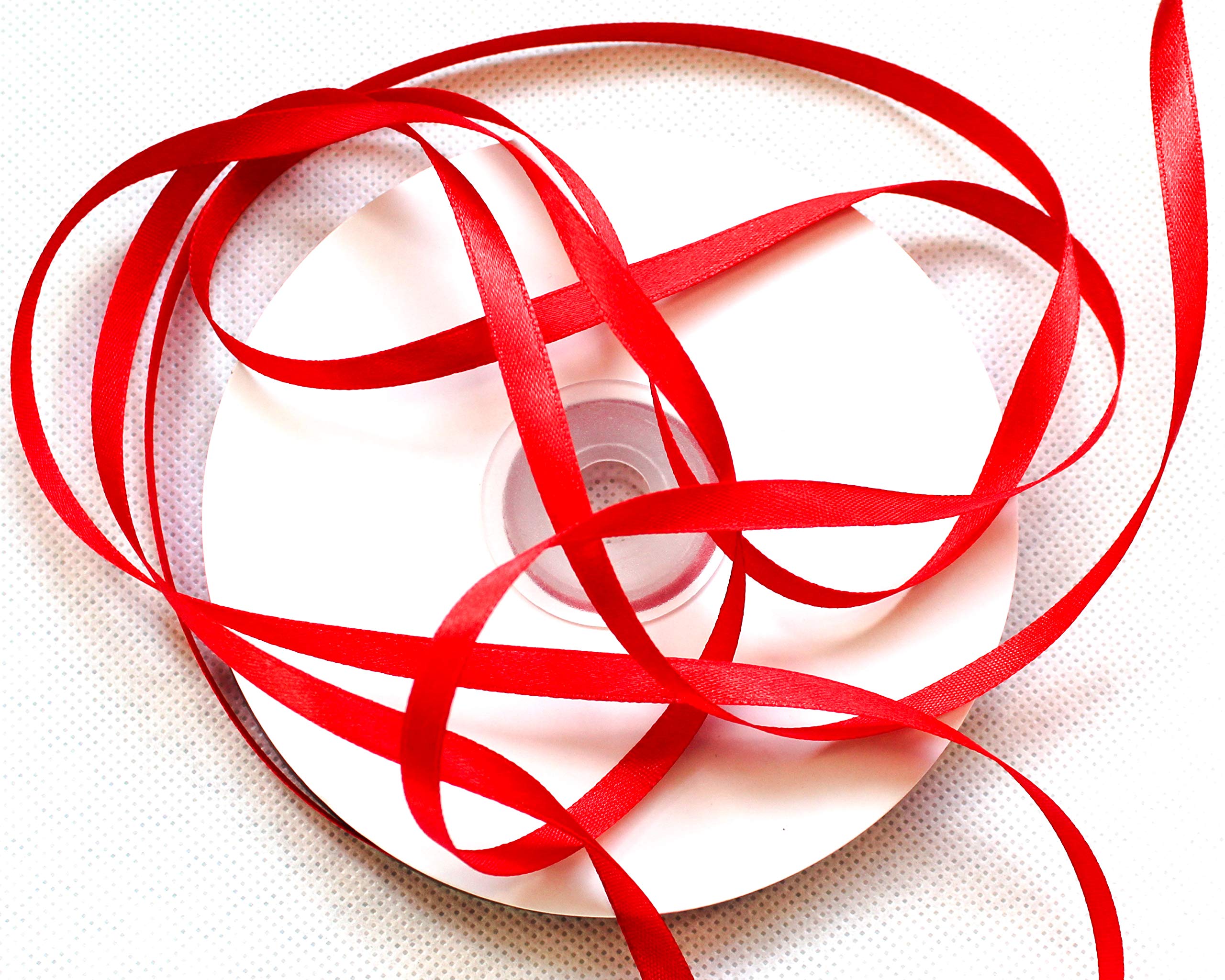 CaPiSo 50 m Satin Ribbon 6 mm Decorative Ribbon Christmas Ribbon Gift Ribbon Decoration Ribbon (Red, 50 m)