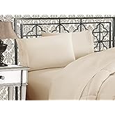 Elegant Comfort Luxurious 1500 Premium Hotel Quality Microfiber Three Line Embroidered Softest 4-Piece Bed Sheet Set, Wrinkle and Fade Resistant, California King, Cream