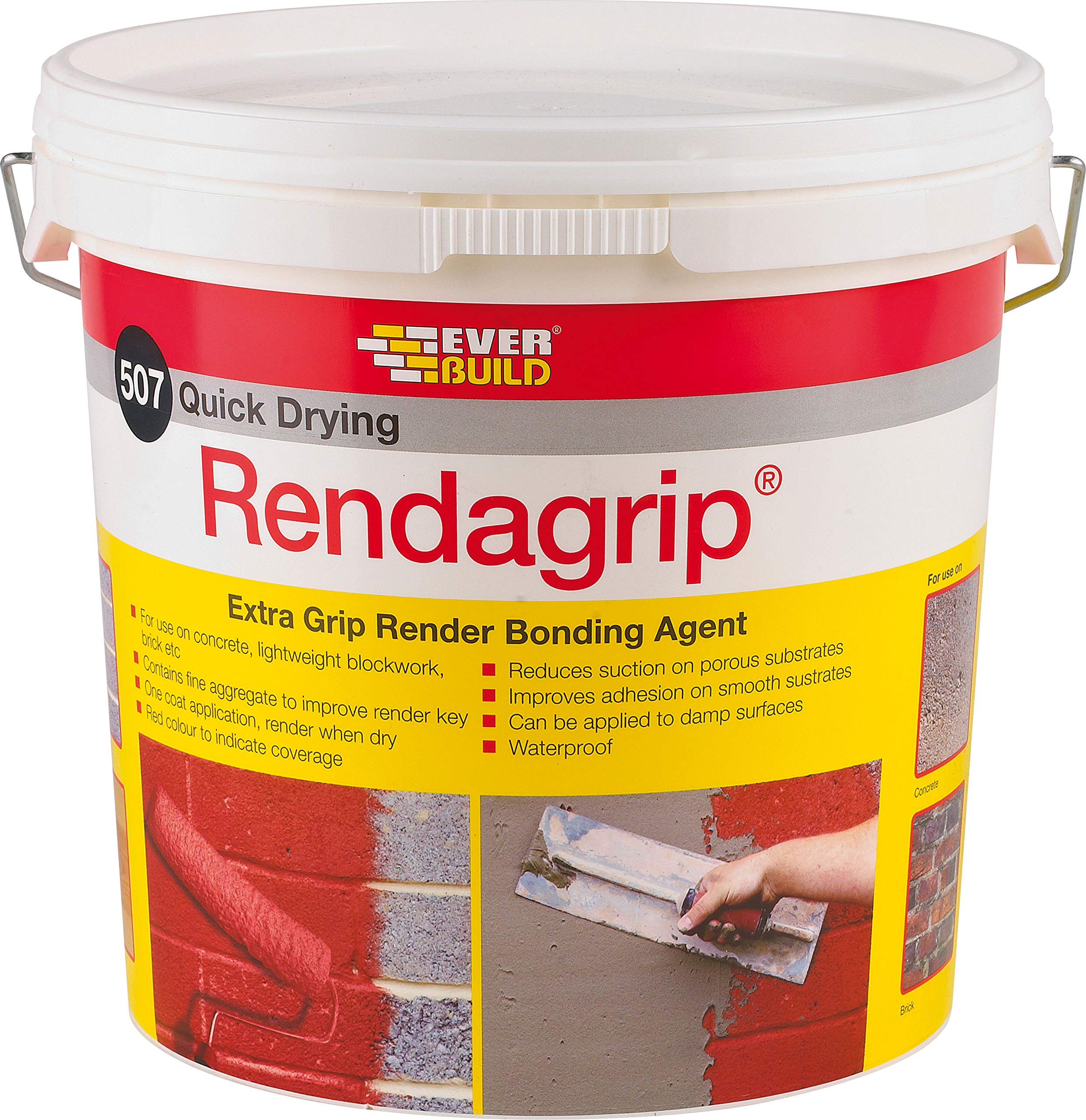 Everbuild 507 Quick Drying Rendagrip Extra Grip Render Bonding Agent, Red, 10 Litre