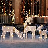 Dazzle Bright Christmas Outdoor Decoration, 3-Piece Lighted 2D Reindeer Family with 60 L, Pre-Lit Light Up Deer Set, Waterproof Outdoor Christmas Deer Decorations for Yard Patio Lawn Garden Party
