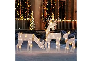 Dazzle Bright Christmas Outdoor Decoration, 3-Piece Lighted 2D Reindeer Family with 60 L, Pre-Lit Light Up Deer Set, Waterproof Outdoor Christmas Deer Decorations for Yard Patio Lawn Garden Party