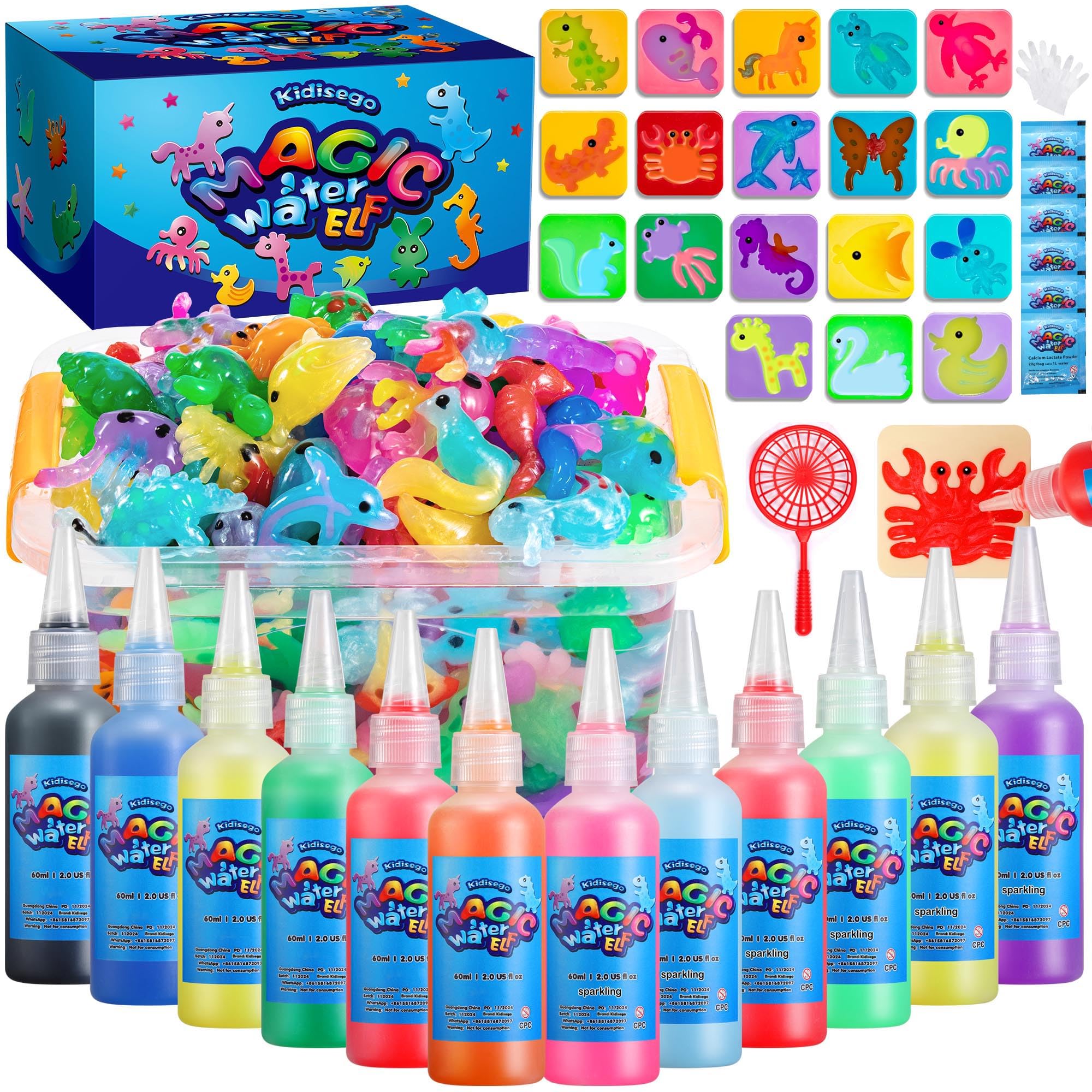 Kidisego Aqua Fairy Water Gel Kit for Kids, Magic Water Elf Toy Kit with 12 Colors 18 Molds 6 Pack of Magic Powder, Crate Your Own Magic Elf Kit Water Pets Craft Kits for Kids