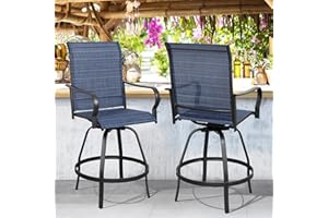 Shintenchi 2 Piece Outdoor Swivel Bar Stools, Patio Height Top Bar Stools Chairs Set of 2, All-Weather Textile Patio Bistro Bar high Chairs Set with High Back,Armrest for Lawn, Garden, Deck，Deep Blue