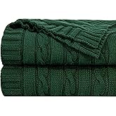 NTBAY 100% Pure Cotton Cable Knit Throw Blanket, Super Soft Warm 51x67 Knitted Throw Blanket for Couch, Sofa, Chair, Bed - Extra Cozy, Machine Washable, Comfortable Home Decor, Dark Green