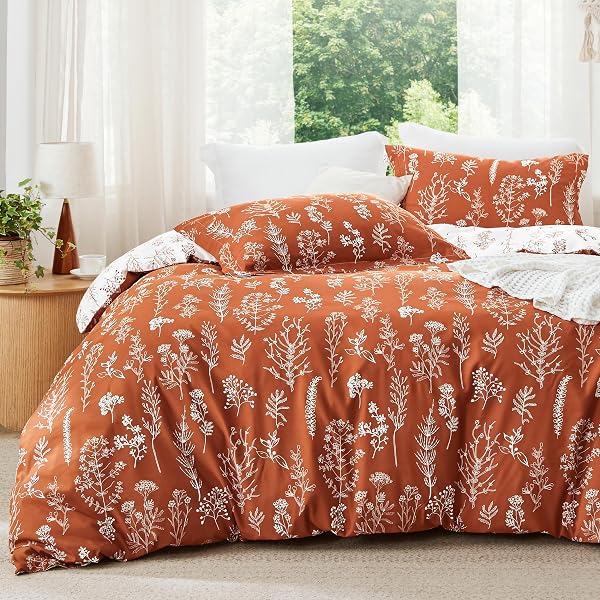 BEDSURE TERRACOTTA QUEEN COMFORTER SET – REVERSIBLE FLORAL...
