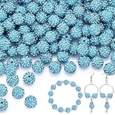 100 pcs 10mm Rhinestone Beads for Jewelry Making, Aquamarine Shiny Round Shamballa Disco Beads Bulk, Sparkle Crystal Clay Christmas for Bracelet Baseball Necklace Earring Crafting and DIY