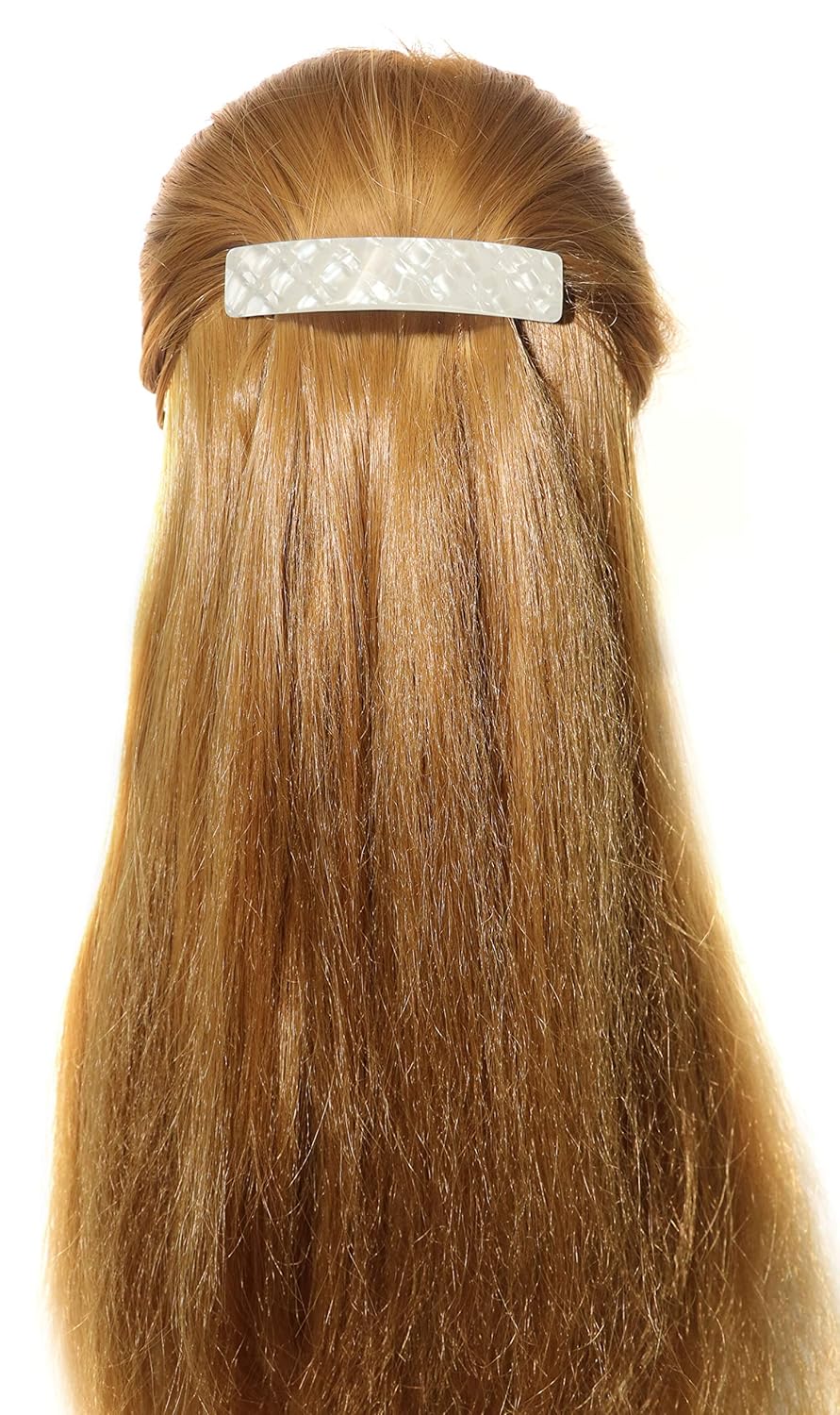 French Amie Oblong Frost White Large 3.5” Handmade Celluloid Automatic Hair Clip Barrette for Women and Girls (Frost White) : Beauty