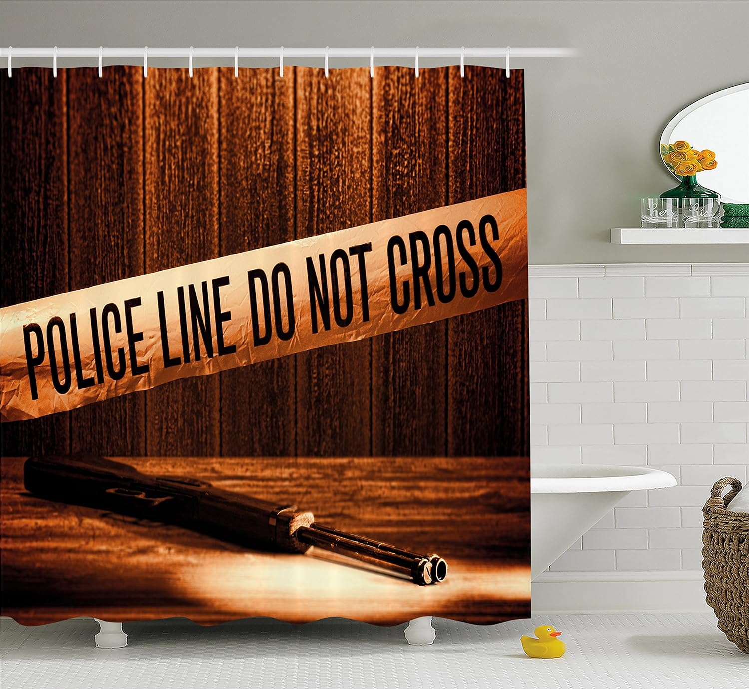 Murder Scene Shower Curtain By Lunarable Safety Warning Tape At Forensic Crime Scene Shotgun Weapon Evidence Grunge Fabric Bathroom Decor Set With Hooks 105 Inches Extra Wide Dark Orange Amazon Co Uk Kitchen
