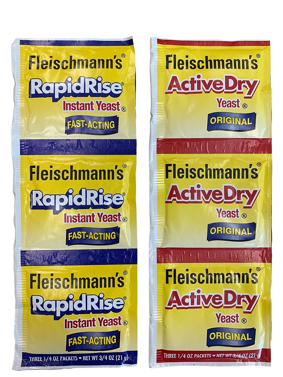 Fleischmann's Yeast Bundle of 3 Rapid Rise .25oz Packets and 3 Active Dry .25oz Packets