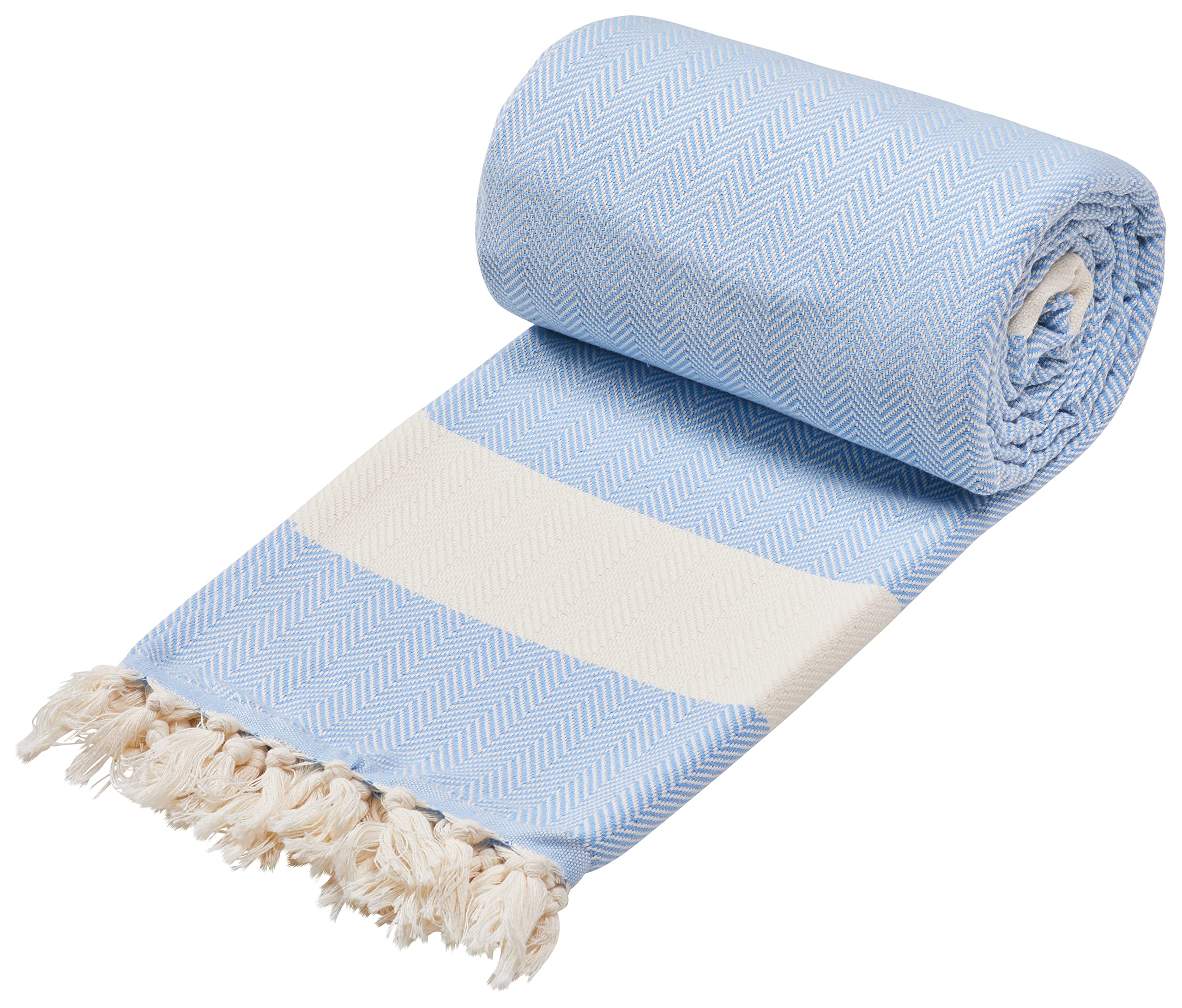 Sowel® XXXL Hammam Towel, Beach Towel, Fouta, 100% Cotton, 200 x 240 cm, Sky Blue
