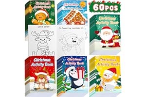 WINRAIN 60PCS Christmas Activity Books Party Favors for Kids - Winter Holiday Games Coloring Maze Book in Bulk, Classroom Activities Crafts Gifts