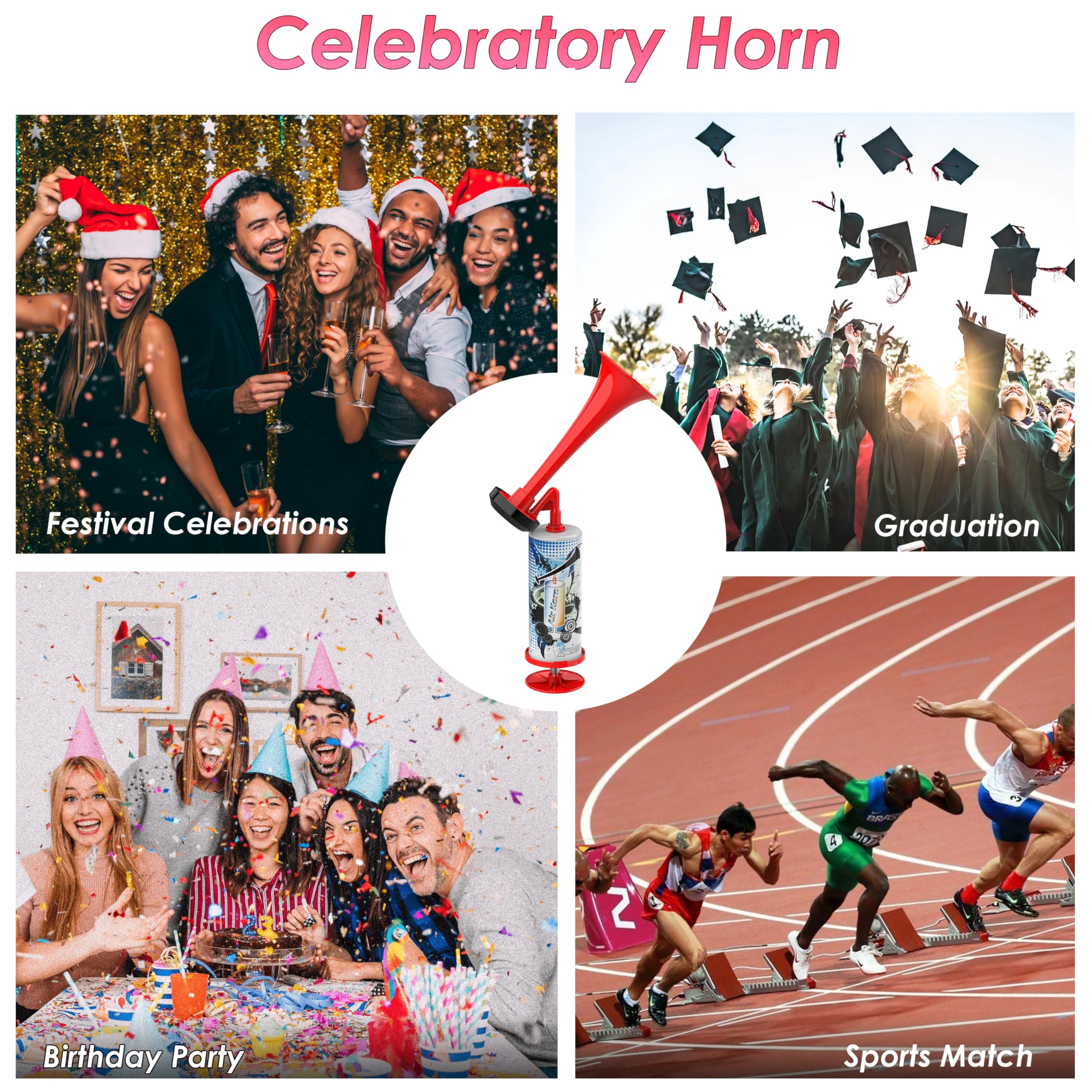 Handheld Air Horn, Portable Aluminum Super Loud Air Pump Horn, Hand Push Noise Maker Marine Safety Horn for Boating Emergency Bear Horn Self Defense Sports Events Birthday Party Reusable Horns