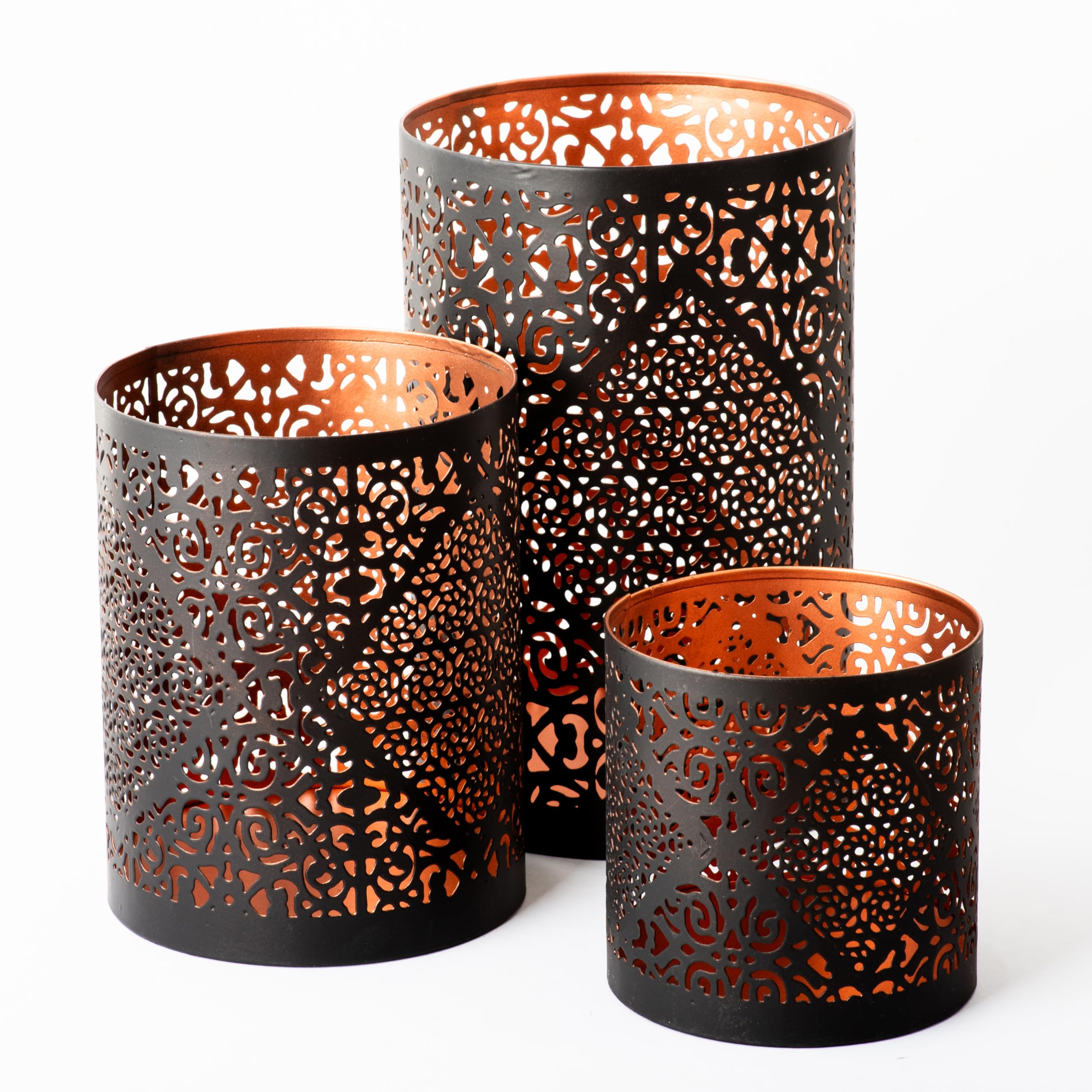 Home & Family Decorative Metal Candle Holder Set for Pillar Candles – Candle Holder Set of 3pcs in 3 Sizes Small Medium & Large-Decorative Candle Holder Décor Piece