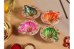 ARTISENIA Handmade Terracoaat Set of 4 Multicolored Premium Clay Diya for Diwali/Navratri Decorations Oil Lamp Diwali Clay Diya Tea Light Holder Indian Decor Festival Gifts Puja Items