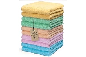 Textila Terry Washcloths – 12x12 Inches – Pack of 10 – Multicolor – Highly Absorbent, Soft Feel and Multipurpose Cotton Wash Cloths for Everyday Use
