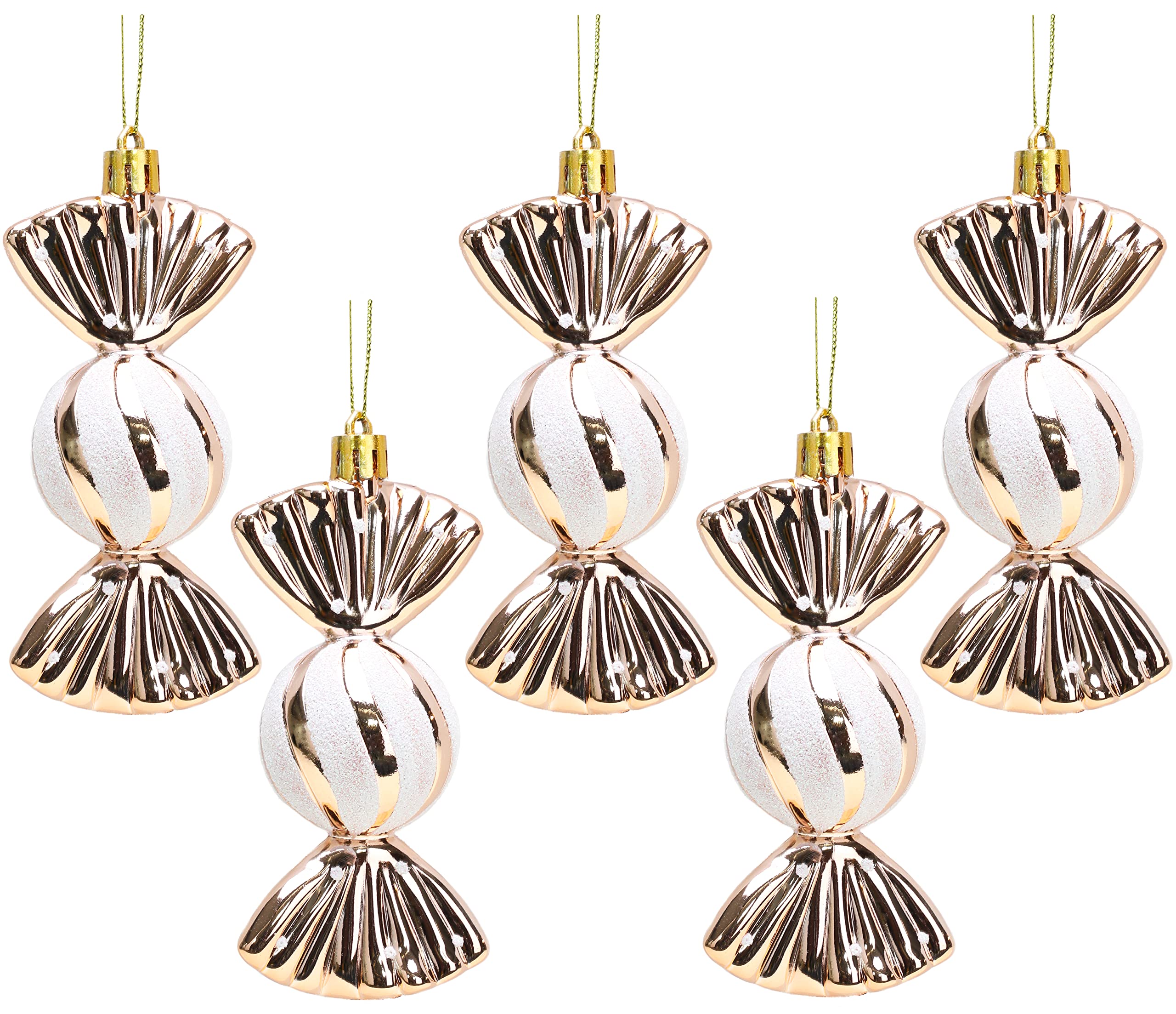 Christmas Concepts® Pack of 5-110mm Large Sweet Shaped Baubles - Shiny & Glitter Decorated - Christmas Baubles (Rose Gold)