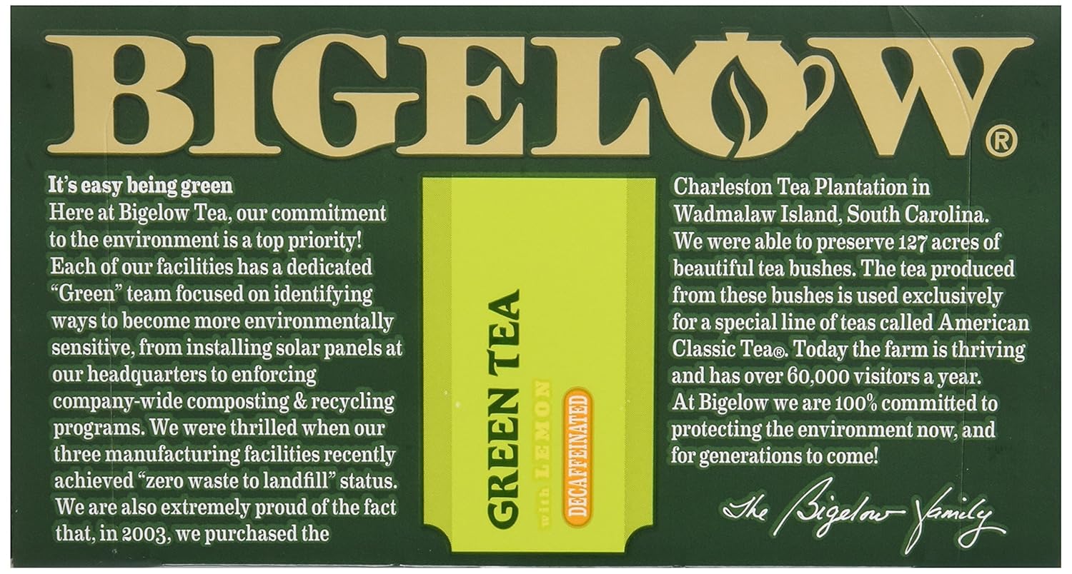 Bigelow Tea Green Tea with Lemon, Decaf, 20 ct : Grocery Tea Sampler : Grocery & Gourmet Food