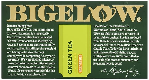 BIGELOW TEA GREEN TEA WITH LEMON, DECAF, 20 CT
