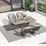 PURPLE LEAF 5 Pieces Patio Dining Set Wicker Outdoor Furniture Rectangular Table and Chairs Set for Garden Deck Aluminum Frame Backyard Kitchen Set, Cushions and Pillows Included Champagne