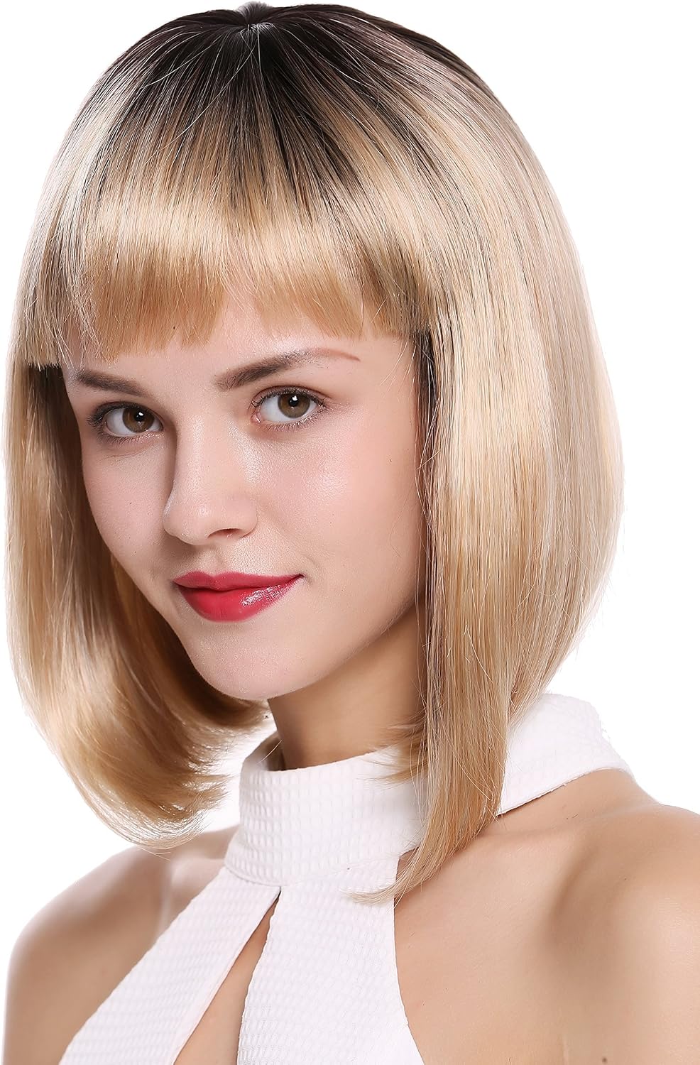 WIG ME UP - DW-2140Q-YS834S4 Lady Quality Wig Bob Longbob short smooth straight fringe bangs ombre mix dark brown blond - Image 4