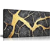 DNIEOTU Abstract Wall Art for Living Room, Black and Gold Hand-Painted Canvas Wall-Decor for Bedroom, 3D Textured Paintings, Size 40 x 20 Inches