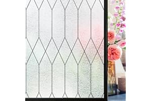 Windimiley Window Privacy Film Stained Glass Static Clings, Bathroom Frosted Leaded Decorative Window Stickers, UV Heat Blocking Opaque Removable for Home Door Coverings (17.5 x 78.8in,Pure)