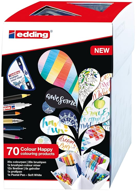 edding Set mit 70 Teilen (69 Stifte und Colour Mixer) Fasermaler, Pinselstifte, Fineliner, Gelroller, Farbmixer und Pastell-S